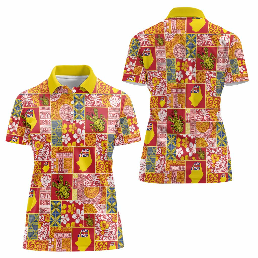 Niue Monuina e Kilisimasi Women Polo Shirt Pacific Patchwork Xmas Vibes - Polynesian Pride