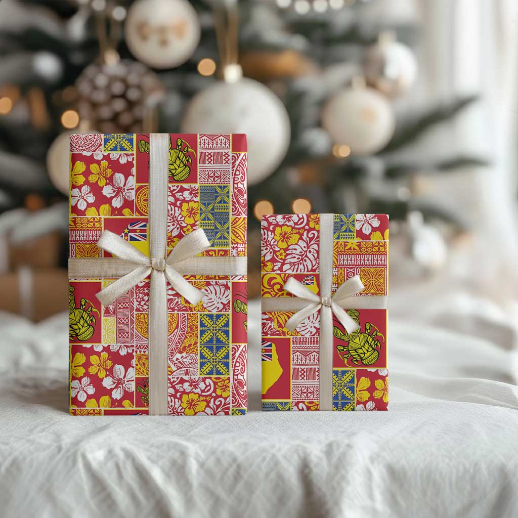 Niue Monuina e Kilisimasi Wrapping Paper Pacific Patchwork Xmas Vibes - Polynesian Pride