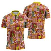 Niue Monuina e Kilisimasi Zipper Polo Shirt Pacific Patchwork Xmas Vibes - Polynesian Pride
