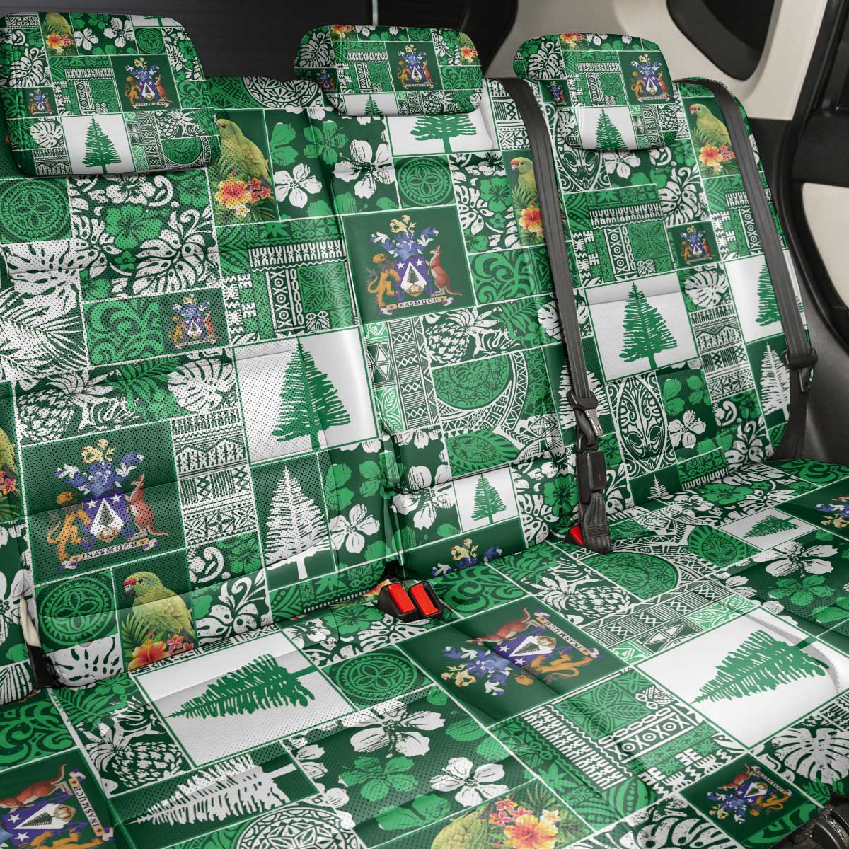 Norfolk Island Meri Krismas Back Car Seat Cover Pacific Patchwork Xmas Vibes - Polynesian Pride