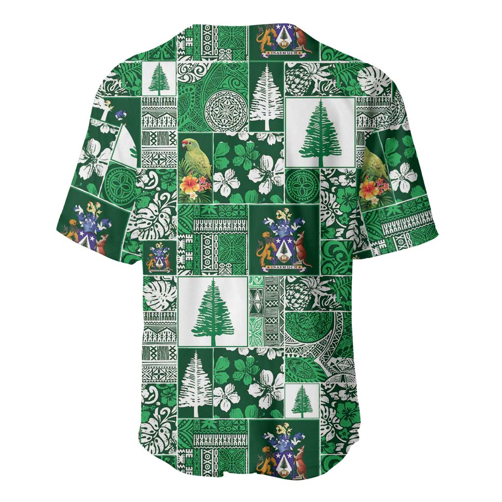 Norfolk Island Meri Krismas Baseball Jersey Pacific Patchwork Xmas Vibes - Polynesian Pride