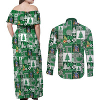 Norfolk Island Meri Krismas Couples Matching Off Shoulder Maxi Dress and Long Sleeve Button Shirt Pacific Patchwork Xmas Vibes LT9 - Polynesian Pride