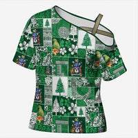 Norfolk Island Meri Krismas Cross Shoulder Shirt Pacific Patchwork Xmas Vibes - Polynesian Pride