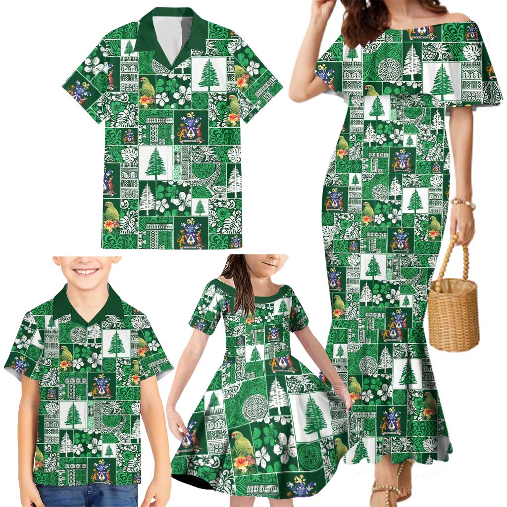 Norfolk Island Meri Krismas Family Matching Mermaid Dress and Hawaiian Shirt Pacific Patchwork Xmas Vibes - Polynesian Pride