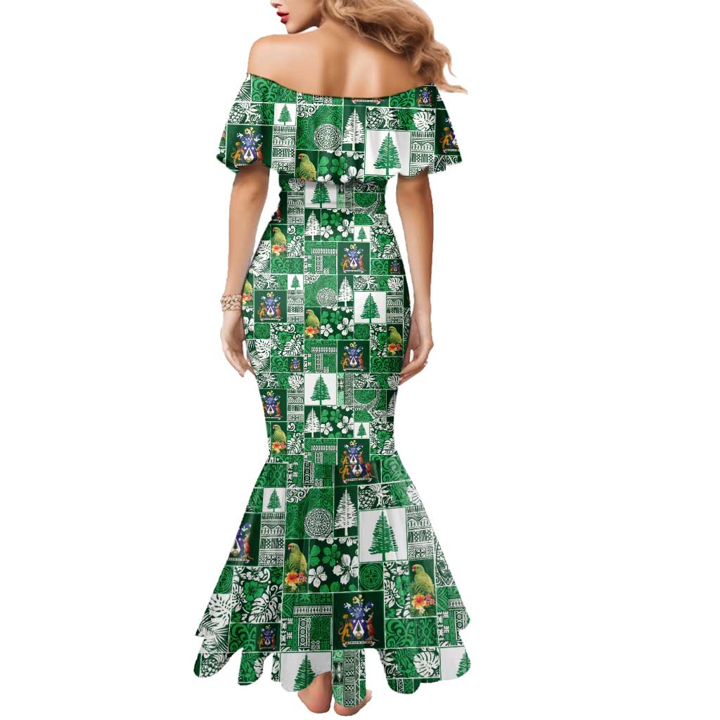 Norfolk Island Meri Krismas Family Matching Mermaid Dress and Hawaiian Shirt Pacific Patchwork Xmas Vibes - Polynesian Pride