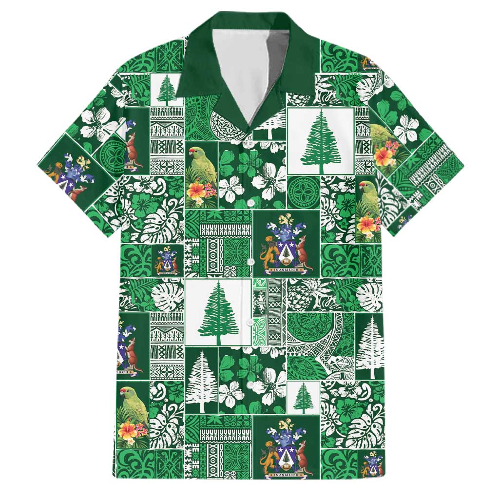 Norfolk Island Meri Krismas Family Matching Off The Shoulder Long Sleeve Dress and Hawaiian Shirt Pacific Patchwork Xmas Vibes - Polynesian Pride