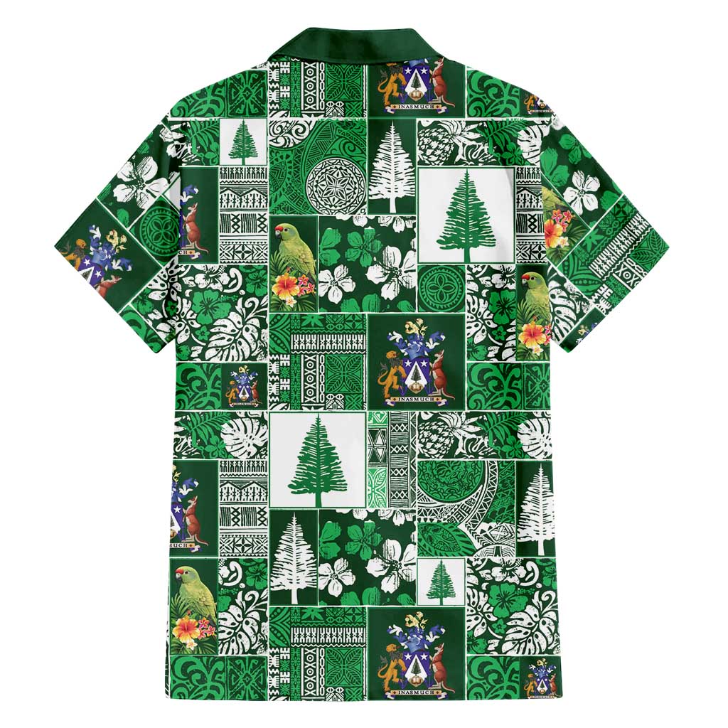 Norfolk Island Meri Krismas Family Matching Off The Shoulder Long Sleeve Dress and Hawaiian Shirt Pacific Patchwork Xmas Vibes - Polynesian Pride