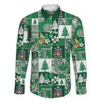 Norfolk Island Meri Krismas Family Matching Off The Shoulder Long Sleeve Dress and Hawaiian Shirt Pacific Patchwork Xmas Vibes - Polynesian Pride