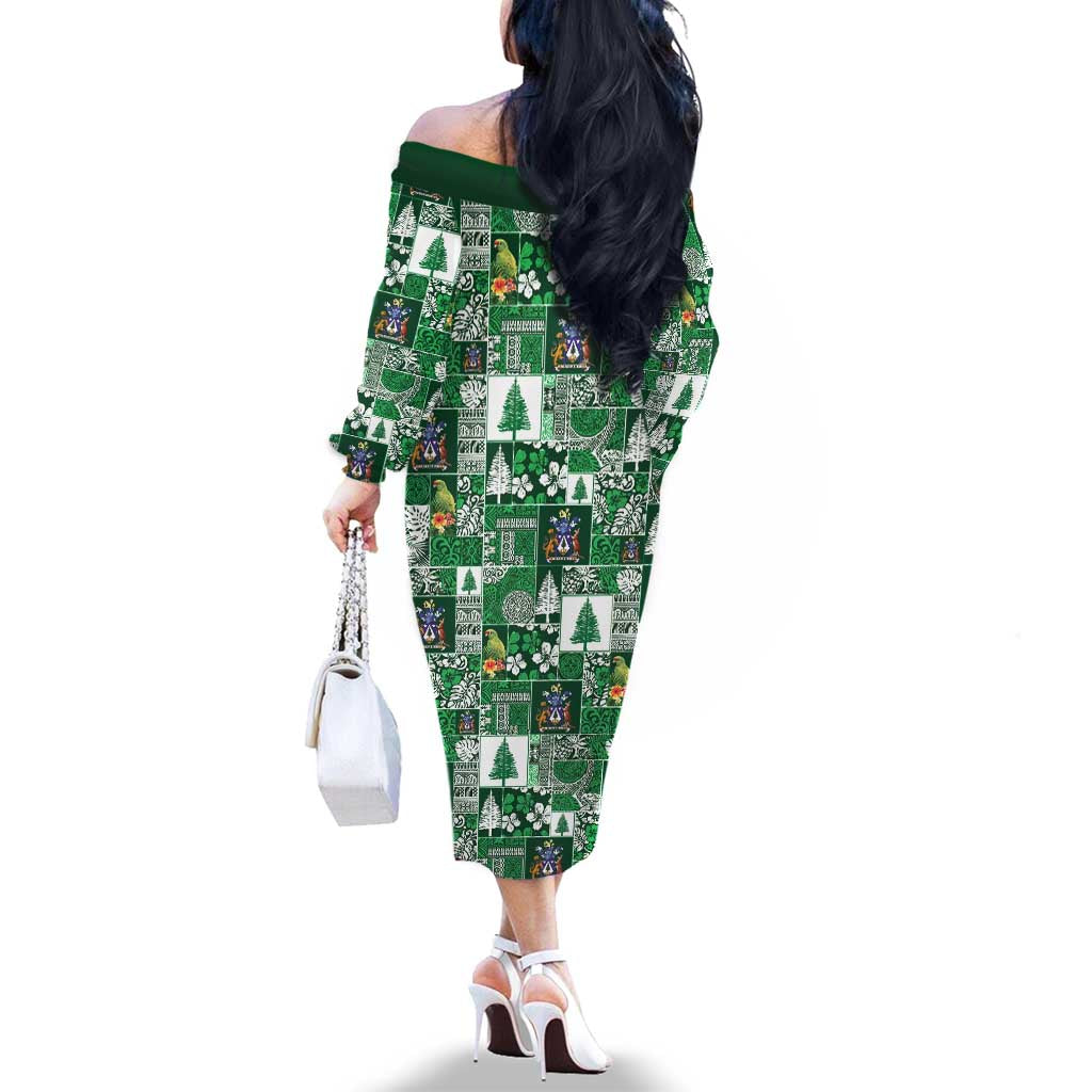Norfolk Island Meri Krismas Family Matching Off The Shoulder Long Sleeve Dress and Hawaiian Shirt Pacific Patchwork Xmas Vibes - Polynesian Pride