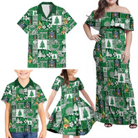 Norfolk Island Meri Krismas Family Matching Off Shoulder Maxi Dress and Hawaiian Shirt Pacific Patchwork Xmas Vibes - Polynesian Pride