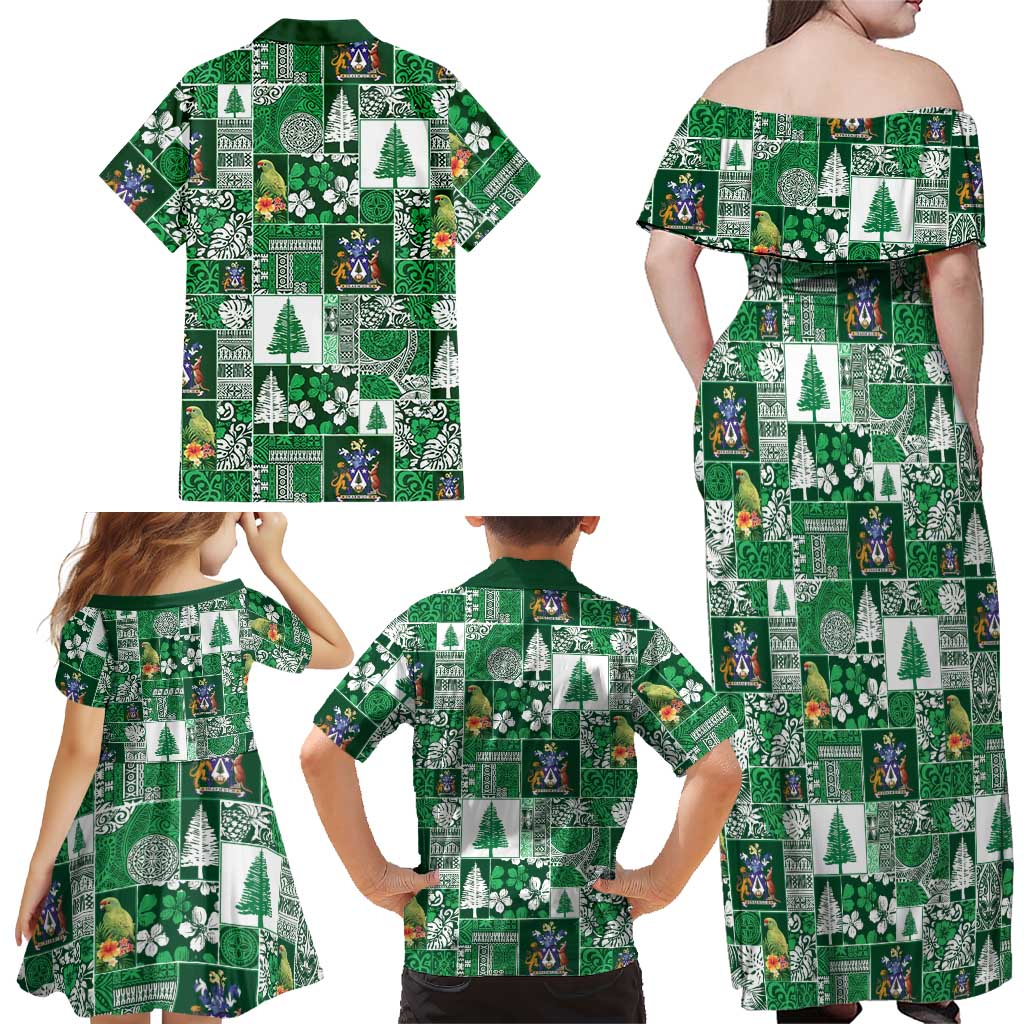 Norfolk Island Meri Krismas Family Matching Off Shoulder Maxi Dress and Hawaiian Shirt Pacific Patchwork Xmas Vibes - Polynesian Pride