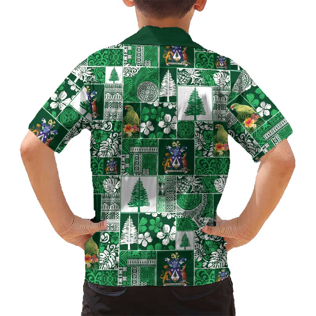 Norfolk Island Meri Krismas Family Matching Off Shoulder Short Dress and Hawaiian Shirt Pacific Patchwork Xmas Vibes - Polynesian Pride