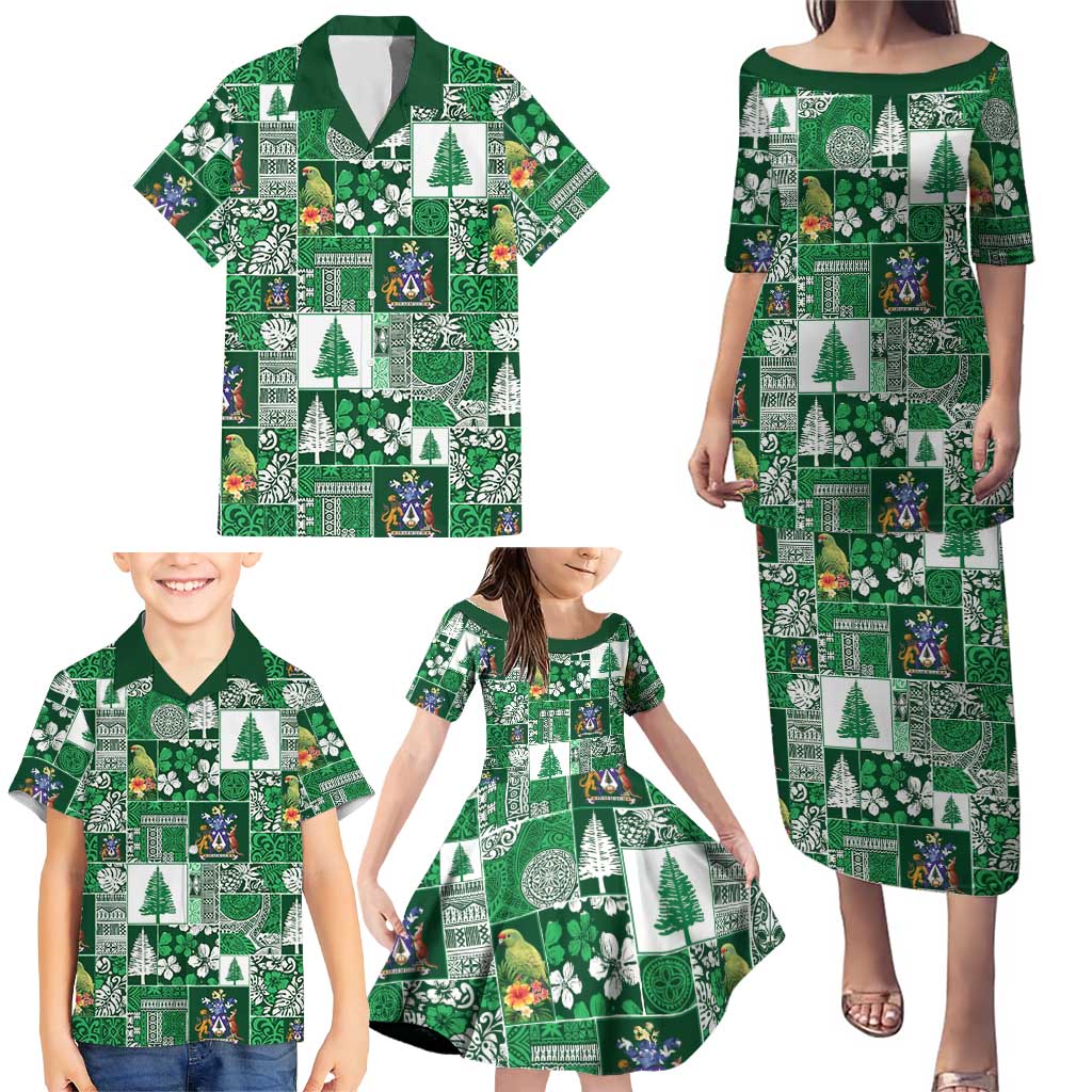 Norfolk Island Meri Krismas Family Matching Puletasi and Hawaiian Shirt Pacific Patchwork Xmas Vibes - Polynesian Pride