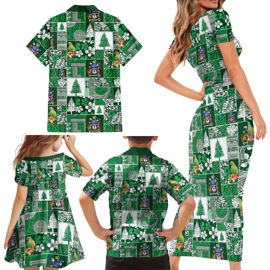 Norfolk Island Meri Krismas Family Matching Short Sleeve Bodycon Dress and Hawaiian Shirt Pacific Patchwork Xmas Vibes - Polynesian Pride