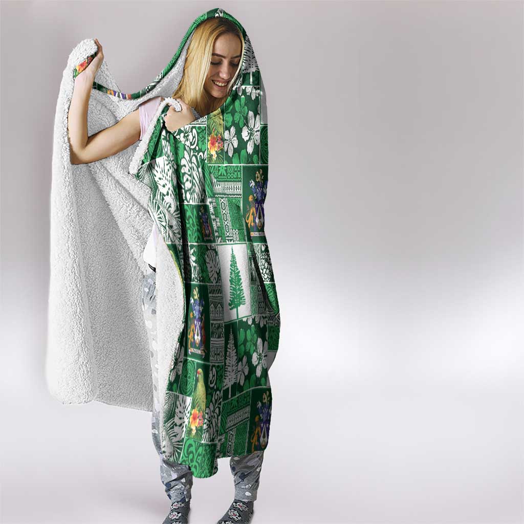 Norfolk Island Meri Krismas Hooded Blanket Pacific Patchwork Xmas Vibes - Polynesian Pride