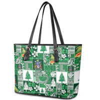 Norfolk Island Meri Krismas Leather Tote Bag Pacific Patchwork Xmas Vibes - Polynesian Pride