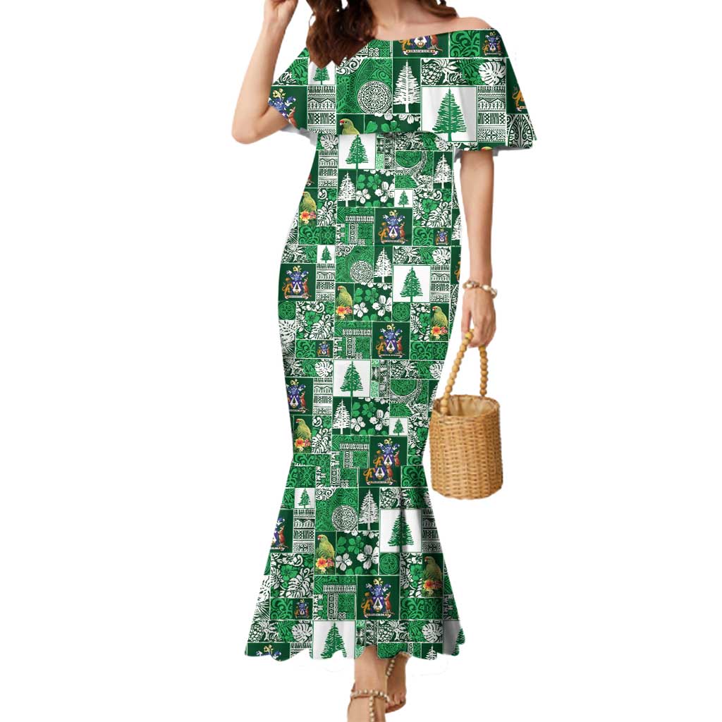 Norfolk Island Meri Krismas Mermaid Dress Pacific Patchwork Xmas Vibes - Polynesian Pride