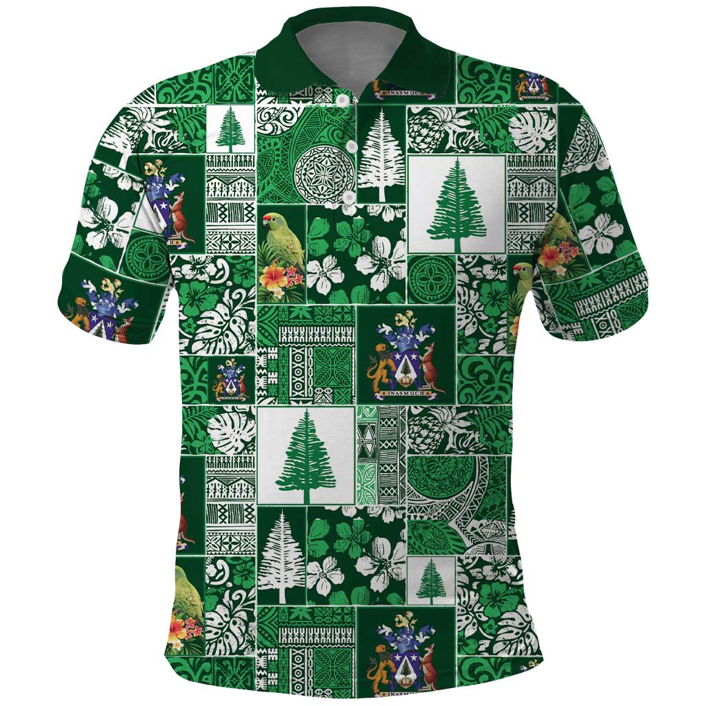 Norfolk Island Meri Krismas Polo Shirt Pacific Patchwork Xmas Vibes - Polynesian Pride