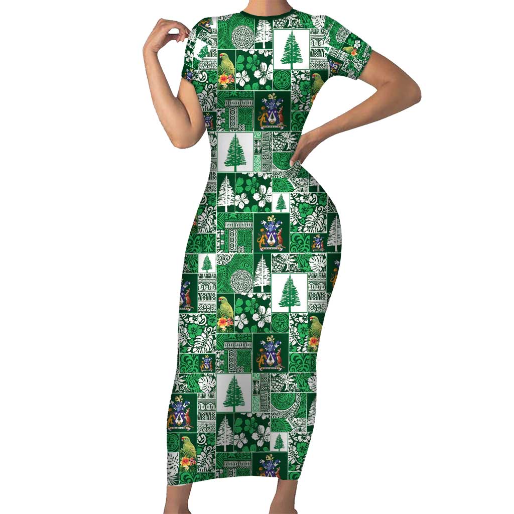 Norfolk Island Meri Krismas Short Sleeve Bodycon Dress Pacific Patchwork Xmas Vibes - Polynesian Pride