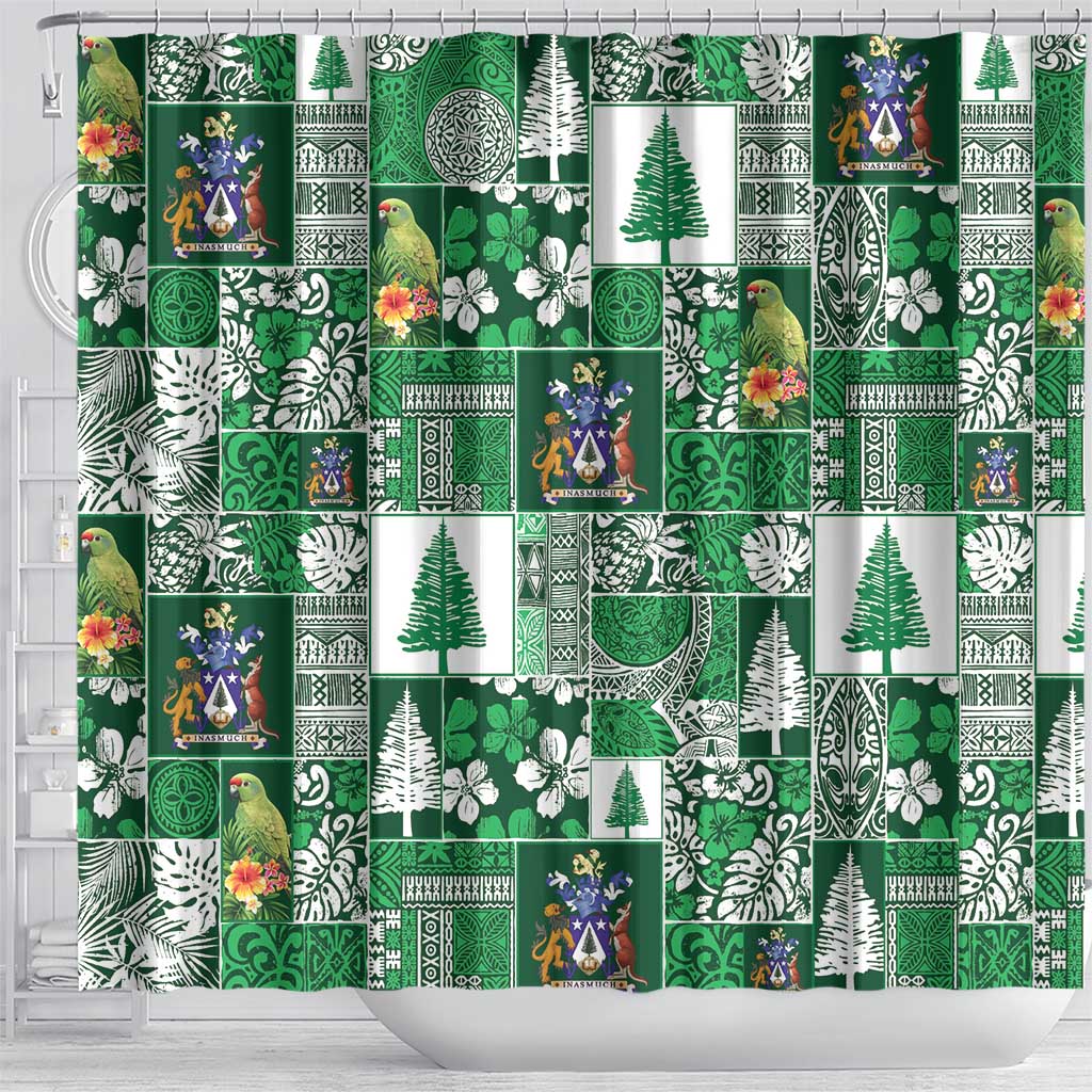 Norfolk Island Meri Krismas Shower Curtain Pacific Patchwork Xmas Vibes - Polynesian Pride