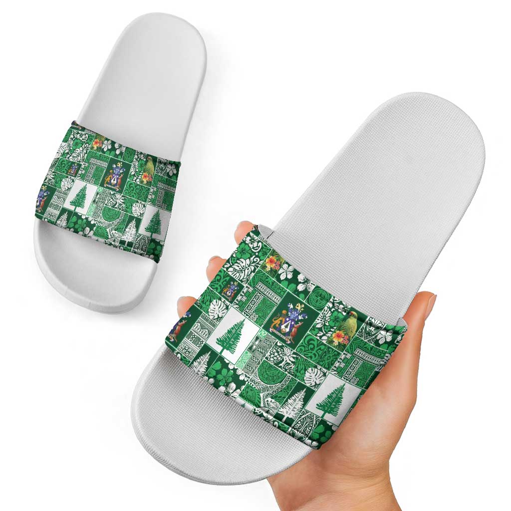 Norfolk Island Meri Krismas Slide Sandals Pacific Patchwork Xmas Vibes - Polynesian Pride