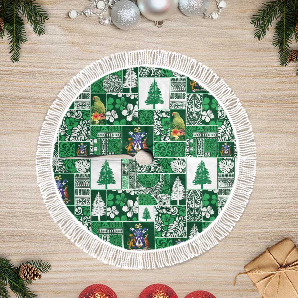 Norfolk Island Meri Krismas Tree Skirt Pacific Patchwork Xmas Vibes - Polynesian Pride