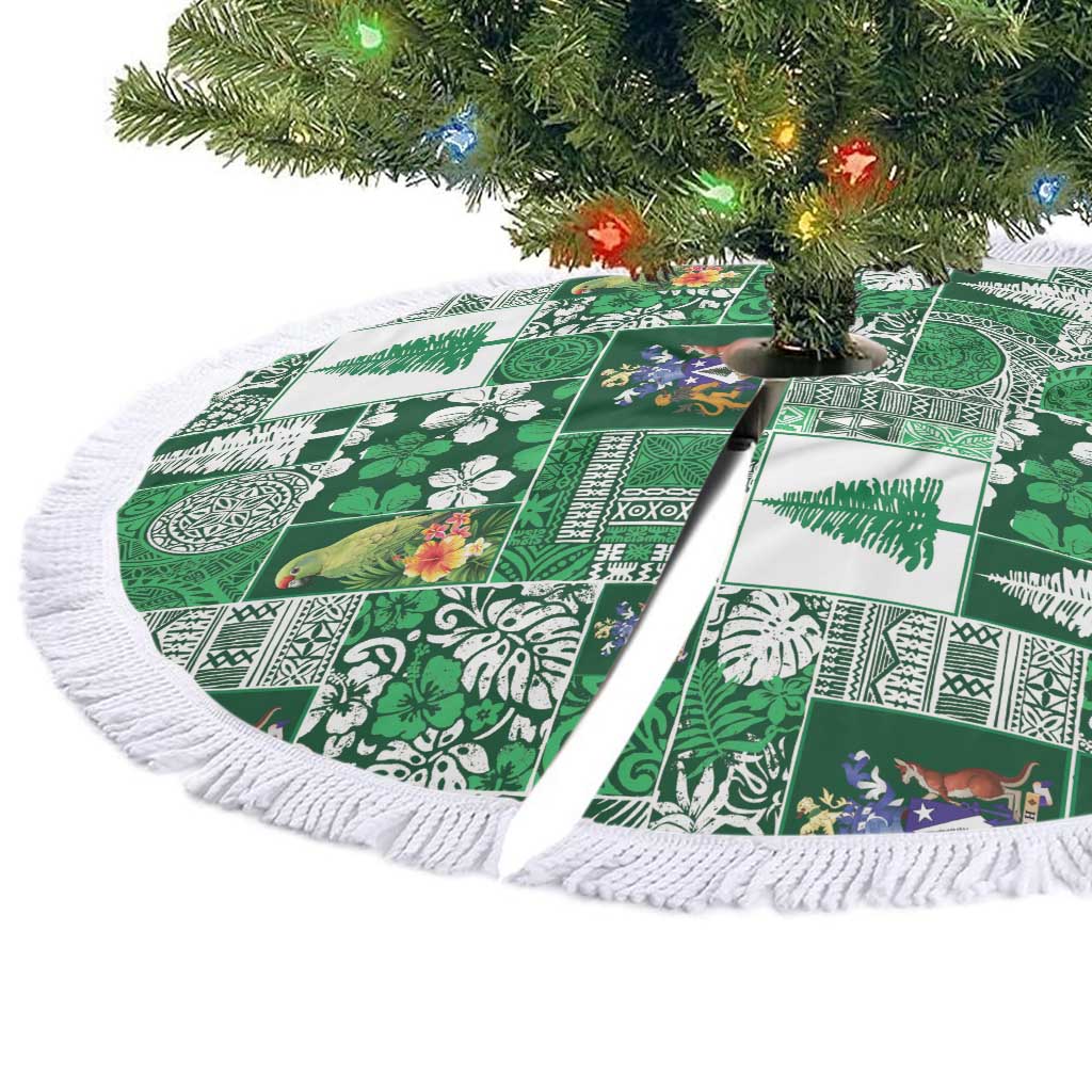 Norfolk Island Meri Krismas Tree Skirt Pacific Patchwork Xmas Vibes - Polynesian Pride