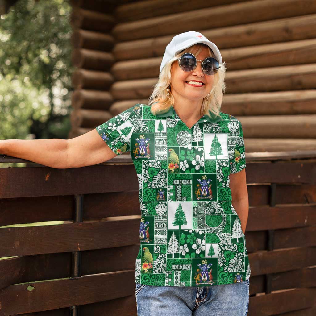 Norfolk Island Meri Krismas Women Polo Shirt Pacific Patchwork Xmas Vibes - Polynesian Pride