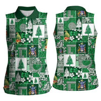 Norfolk Island Meri Krismas Women Sleeveless Polo Shirt Pacific Patchwork Xmas Vibes - Polynesian Pride