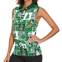 Norfolk Island Meri Krismas Women Sleeveless Polo Shirt Pacific Patchwork Xmas Vibes - Polynesian Pride