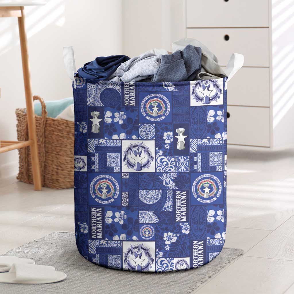 Northern Mariana Islands Magof Nochebuena Laundry Basket Pacific Patchwork Xmas Vibes LT9 Blue - Polynesian Pride