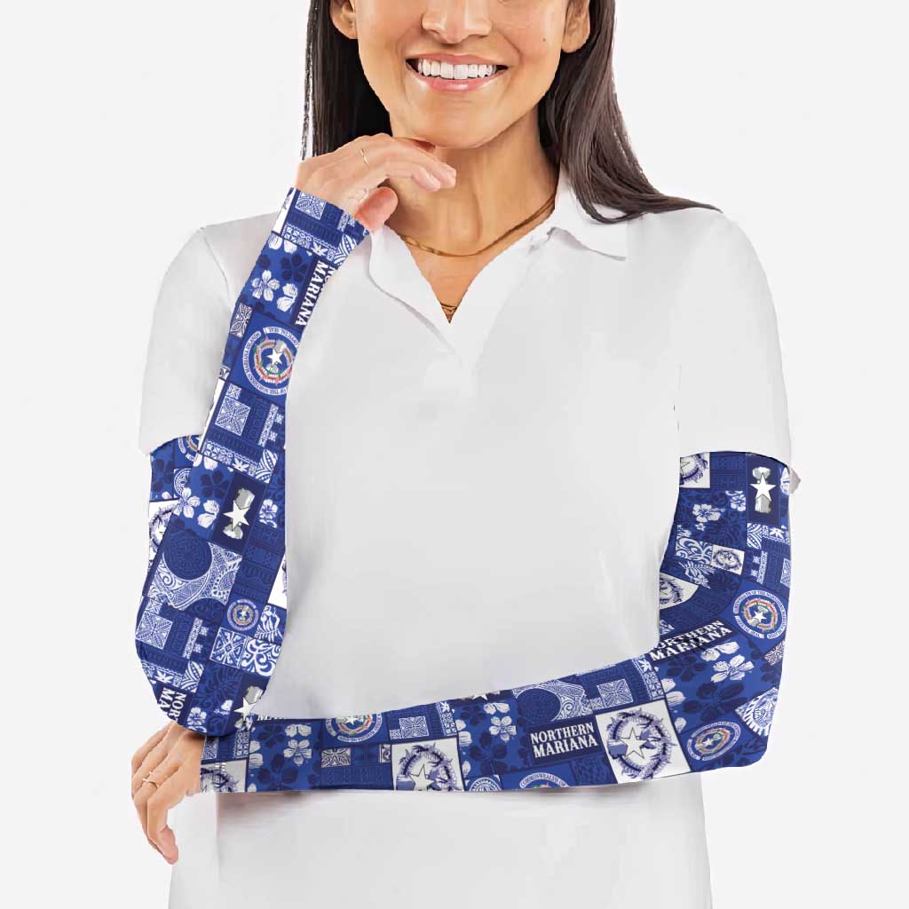 Northern Mariana Islands Magof Nochebuena Arm Sleeves Pacific Patchwork Xmas Vibes - Polynesian Pride