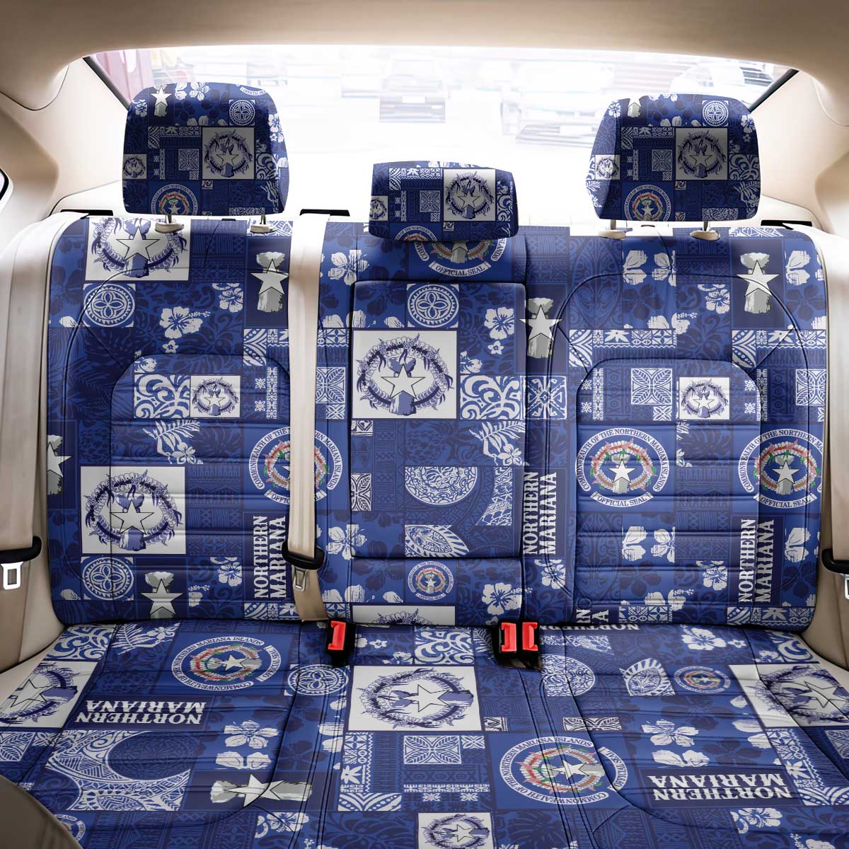 Northern Mariana Islands Magof Nochebuena Back Car Seat Cover Pacific Patchwork Xmas Vibes - Polynesian Pride