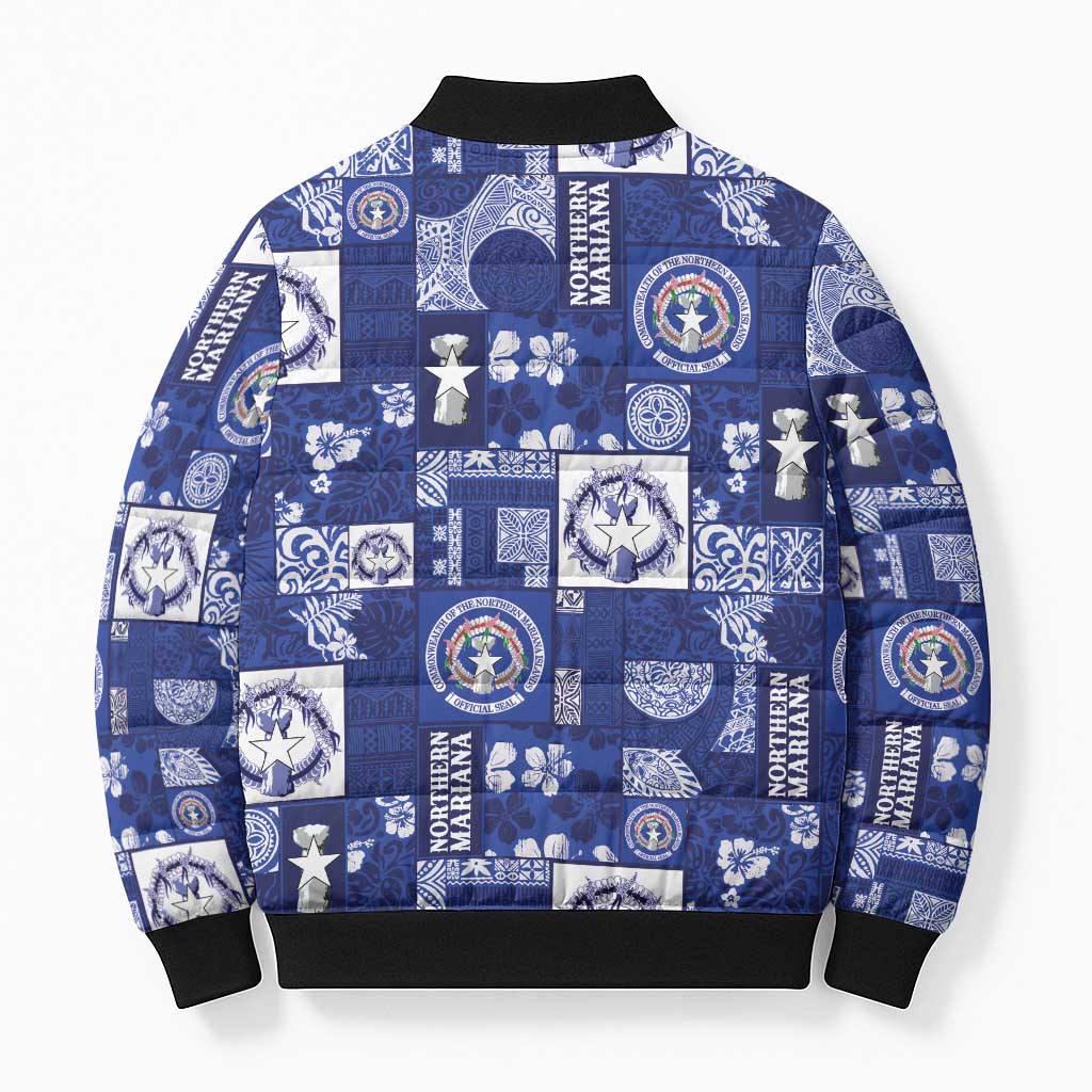 Northern Mariana Islands Magof Nochebuena Bomber Puffer Jacket Pacific Patchwork Xmas Vibes LT9 - Polynesian Pride