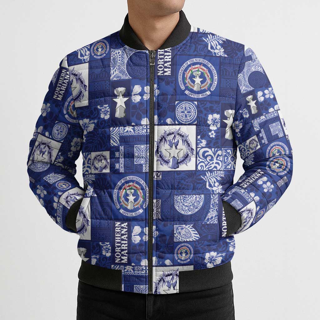 Northern Mariana Islands Magof Nochebuena Bomber Puffer Jacket Pacific Patchwork Xmas Vibes LT9 - Polynesian Pride