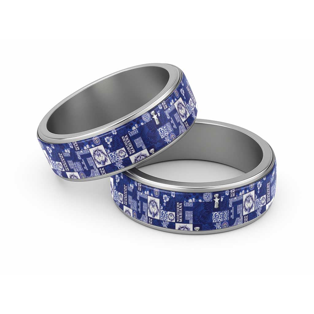 Northern Mariana Islands Magof Nochebuena Classic Ring Pacific Patchwork Xmas Vibes LT9 Sliver Blue - Polynesian Pride