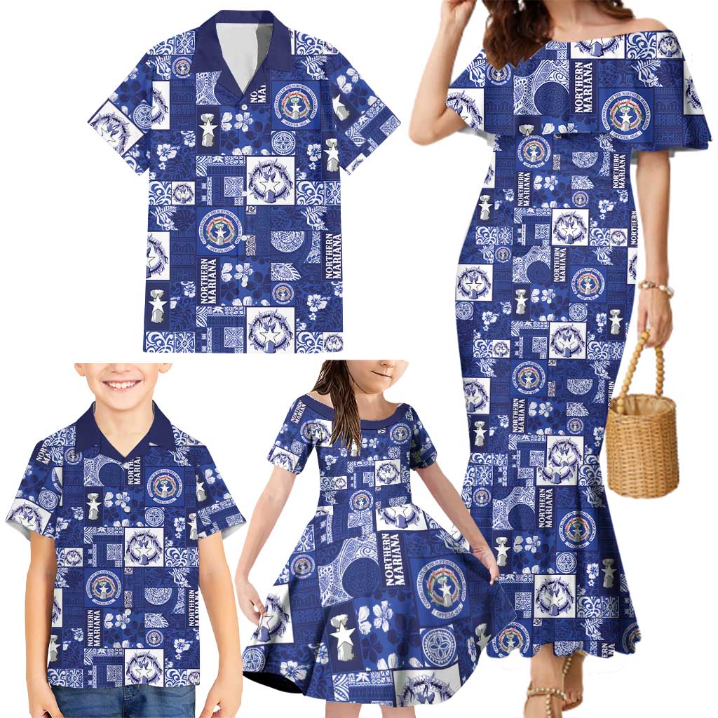 Northern Mariana Islands Magof Nochebuena Family Matching Mermaid Dress and Hawaiian Shirt Pacific Patchwork Xmas Vibes - Polynesian Pride