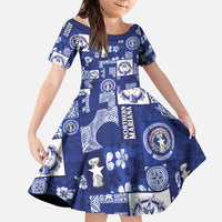 Northern Mariana Islands Magof Nochebuena Family Matching Off Shoulder Short Dress and Hawaiian Shirt Pacific Patchwork Xmas Vibes LT9 Daughter's Dress Blue - Polynesian Pride
