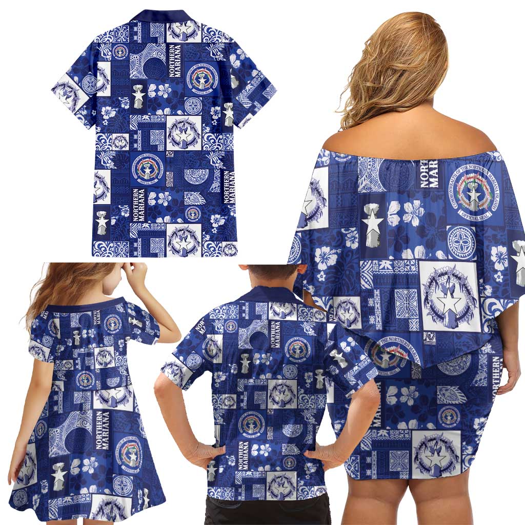 Northern Mariana Islands Magof Nochebuena Family Matching Off Shoulder Short Dress and Hawaiian Shirt Pacific Patchwork Xmas Vibes LT9 - Polynesian Pride