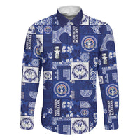 Northern Mariana Islands Magof Nochebuena Family Matching Off Shoulder Short Dress and Hawaiian Shirt Pacific Patchwork Xmas Vibes LT9 Dad's Shirt - Long Sleeve Blue - Polynesian Pride