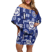 Northern Mariana Islands Magof Nochebuena Family Matching Off Shoulder Short Dress and Hawaiian Shirt Pacific Patchwork Xmas Vibes LT9 Mom's Dress Blue - Polynesian Pride