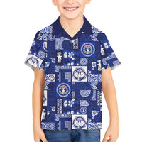 Northern Mariana Islands Magof Nochebuena Family Matching Off Shoulder Short Dress and Hawaiian Shirt Pacific Patchwork Xmas Vibes LT9 Son's Shirt Blue - Polynesian Pride