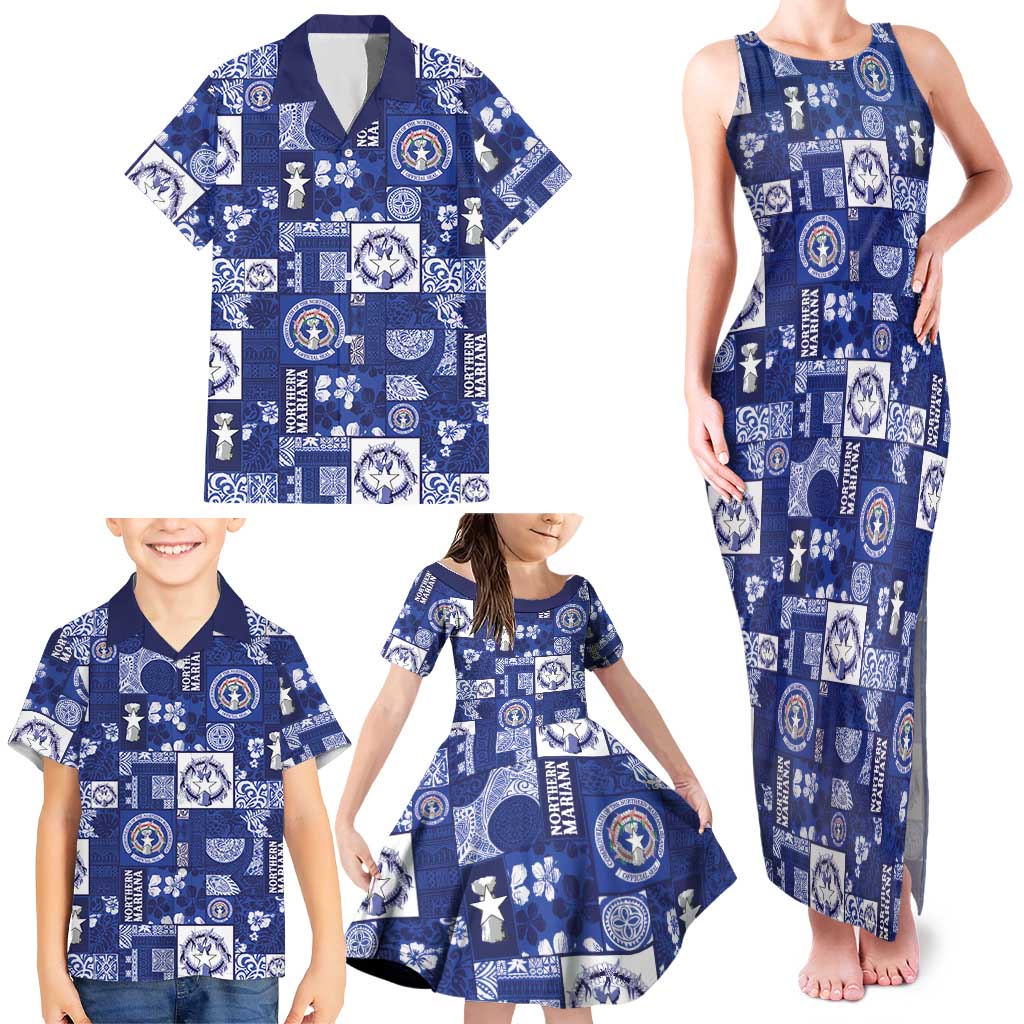 Northern Mariana Islands Magof Nochebuena Family Matching Tank Maxi Dress and Hawaiian Shirt Pacific Patchwork Xmas Vibes - Polynesian Pride