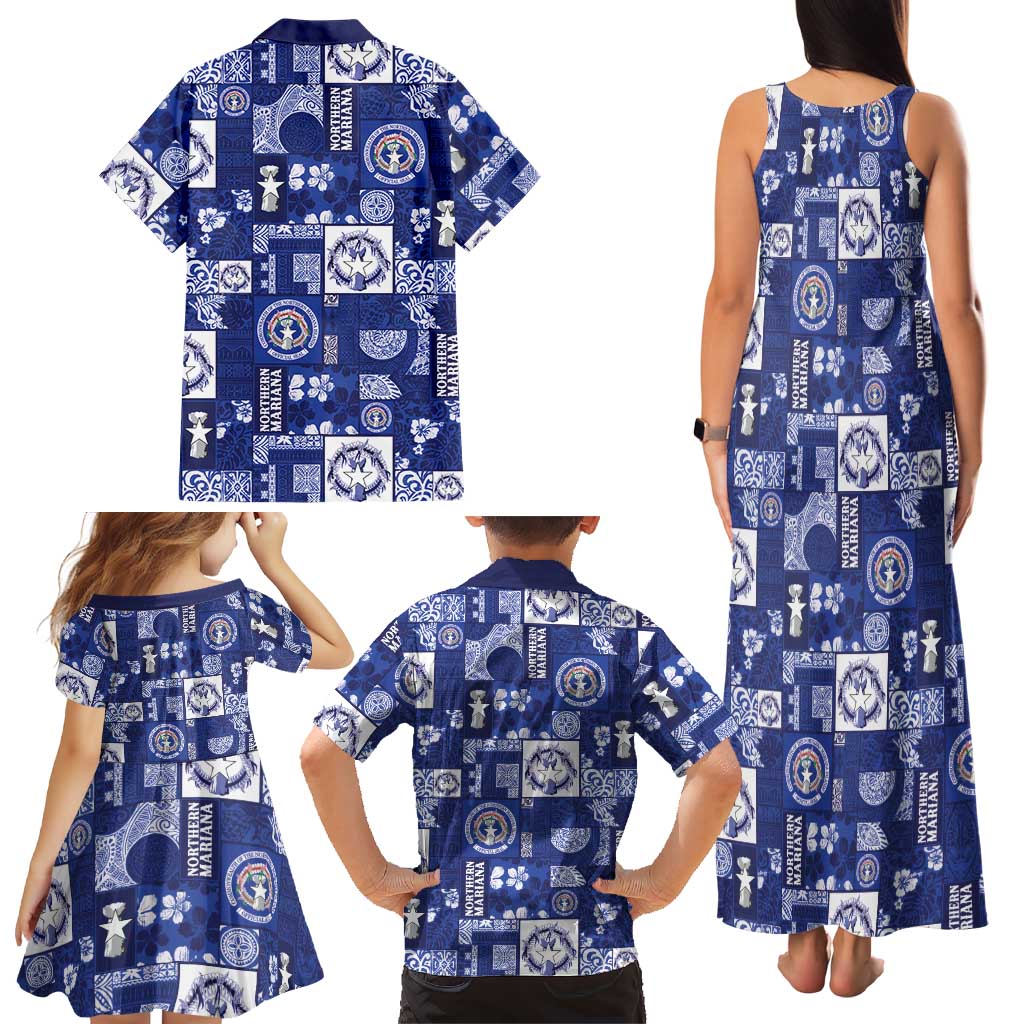 Northern Mariana Islands Magof Nochebuena Family Matching Tank Maxi Dress and Hawaiian Shirt Pacific Patchwork Xmas Vibes - Polynesian Pride