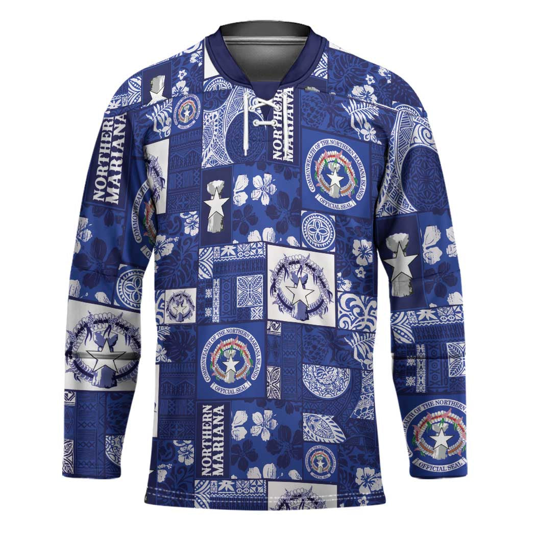 Northern Mariana Islands Magof Nochebuena Hockey Jersey Pacific Patchwork Xmas Vibes LT9 Unisex Blue - Polynesian Pride