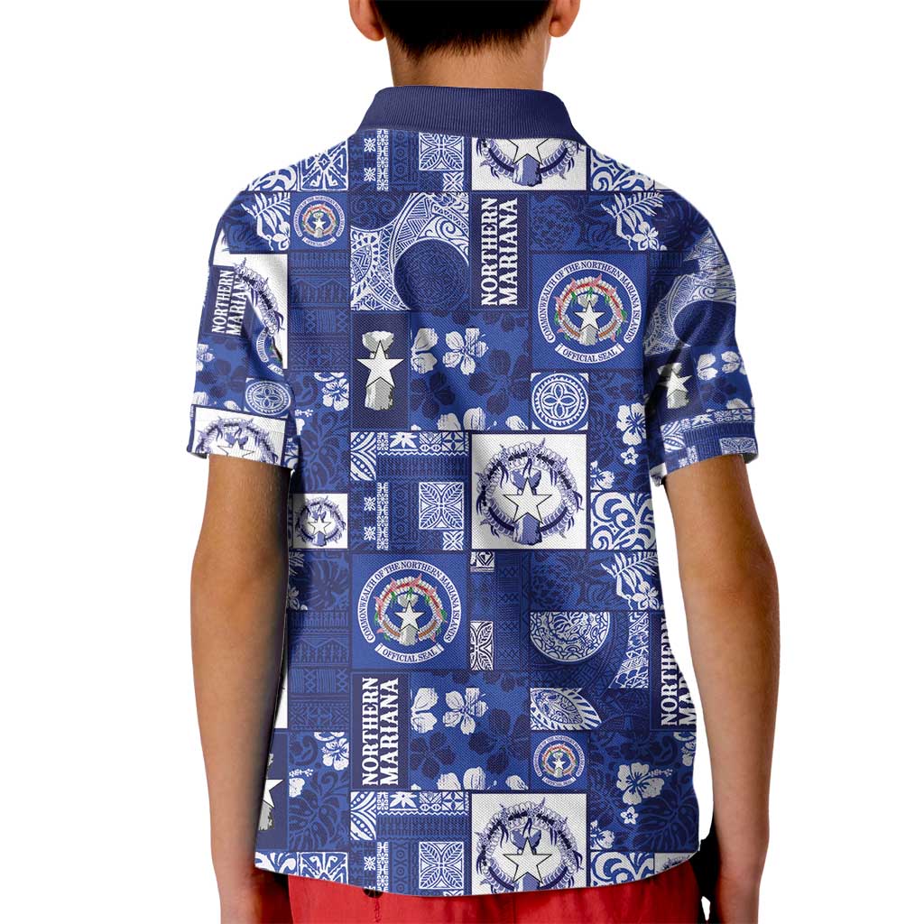Northern Mariana Islands Magof Nochebuena Kid Polo Shirt Pacific Patchwork Xmas Vibes - Polynesian Pride