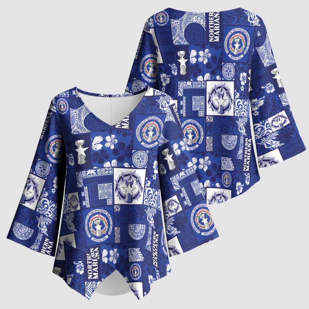 Northern Mariana Islands Magof Nochebuena Kimono Sleeve Blouse Pacific Patchwork Xmas Vibes LT9 - Polynesian Pride