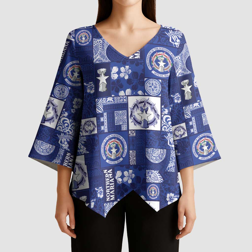 Northern Mariana Islands Magof Nochebuena Kimono Sleeve Blouse Pacific Patchwork Xmas Vibes LT9 - Polynesian Pride
