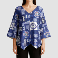 Northern Mariana Islands Magof Nochebuena Kimono Sleeve Blouse Pacific Patchwork Xmas Vibes LT9 - Polynesian Pride
