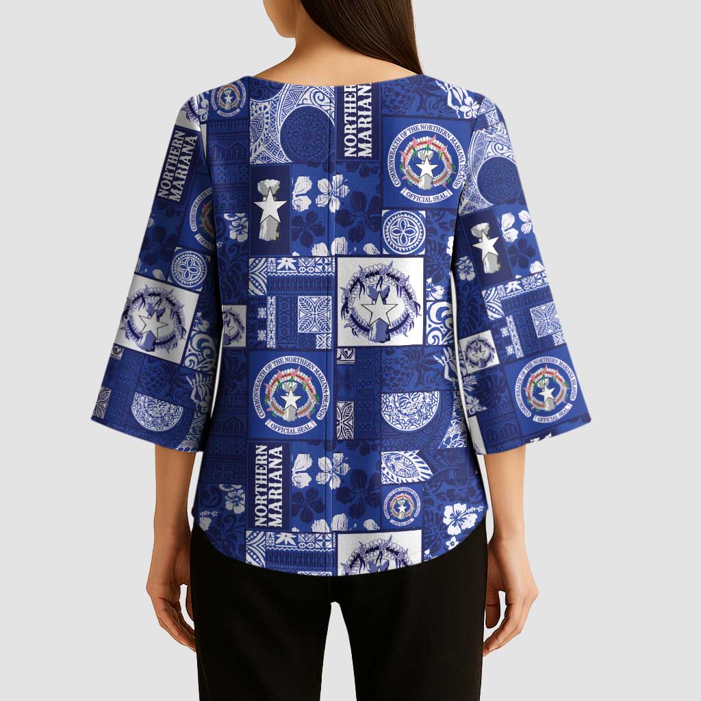Northern Mariana Islands Magof Nochebuena Kimono Sleeve Blouse Pacific Patchwork Xmas Vibes LT9 - Polynesian Pride